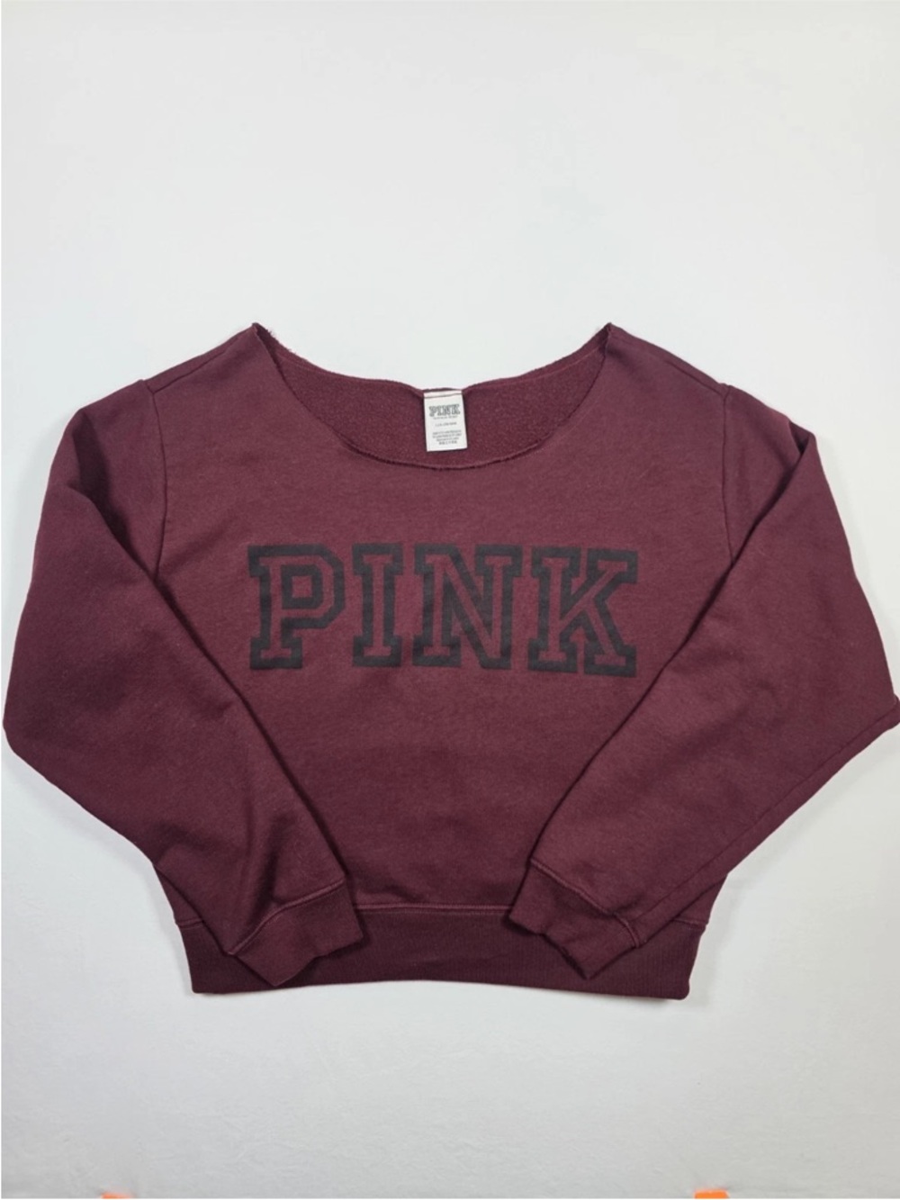 Victoria's Secret PINK Everyday Lounge Sweatshirt Raw Edge Off Shoulder Burgundy